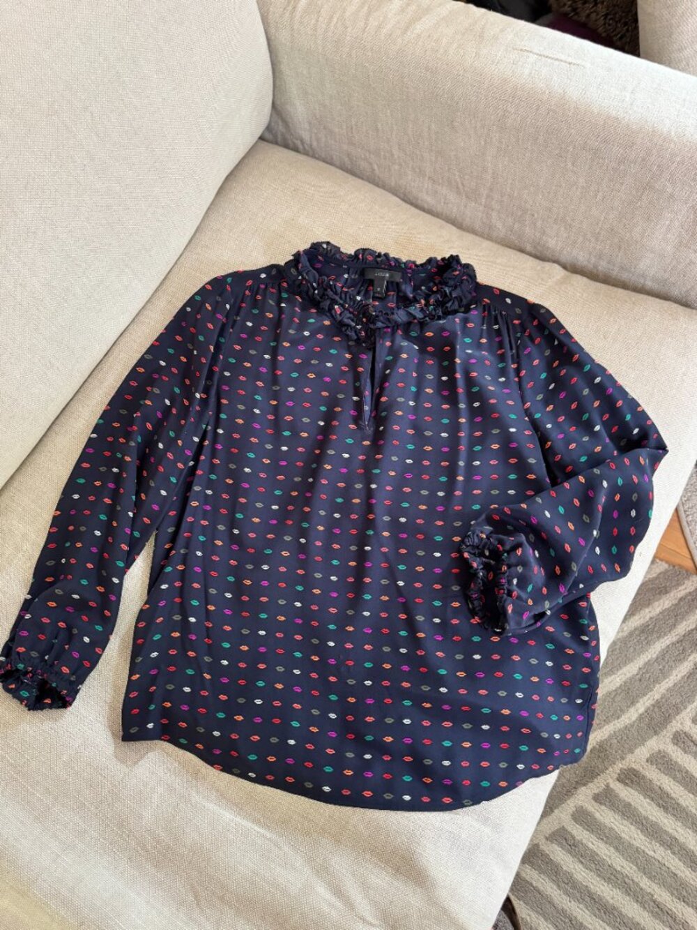 J.Crew Collection Lips Print 100% Silk Blouse